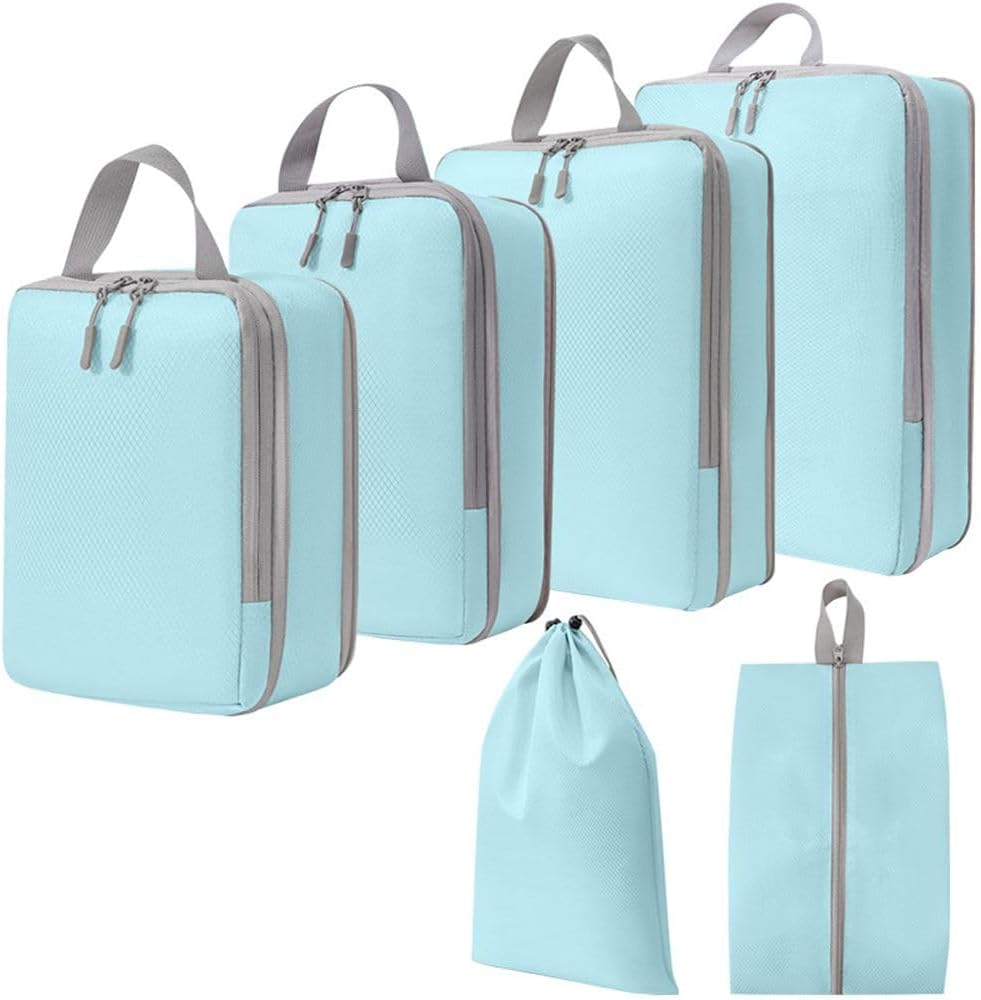 Clothes Bags Set with Compression 7-Piece Packing Cubes Compression Suitcase Organiser Packing Cube Suitcase Organiser Clothes Bags Suitcase Organiser Water-Repellent Luggage Organiser