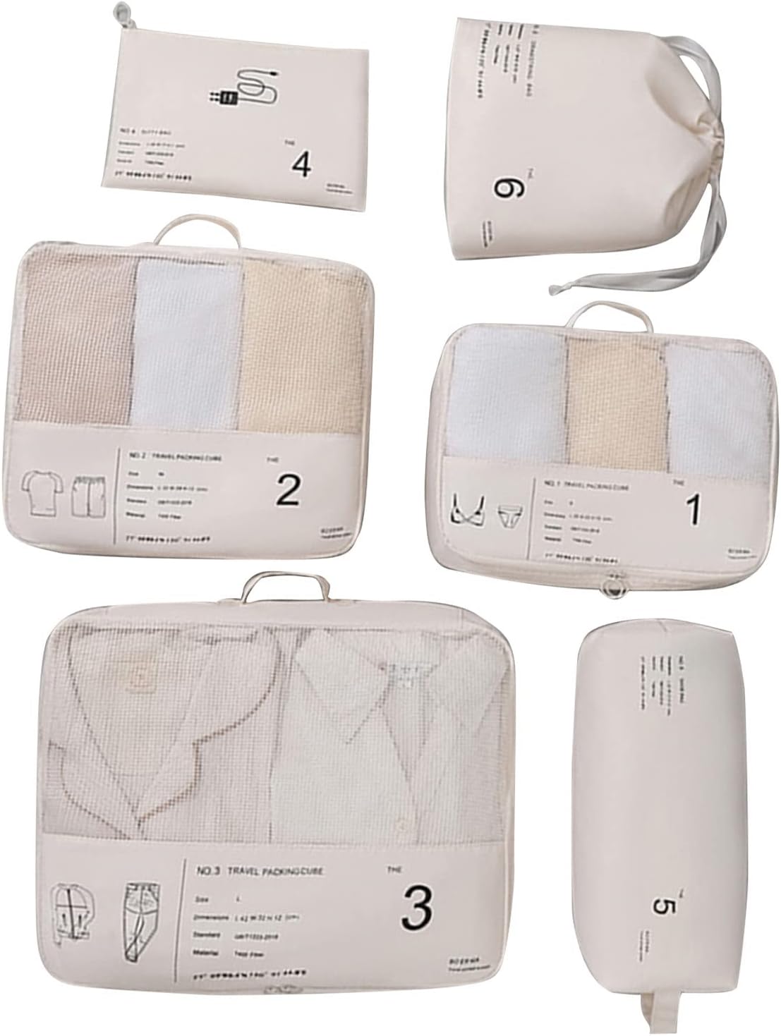 Hopwin Luggage Organiser Set Light Organizer Bags, Travel Storage Bag 6 Piece Set,suitcase Storage Pouches for Clothes, Shoes & Laundry for Travel, Gift for Family - Image 3