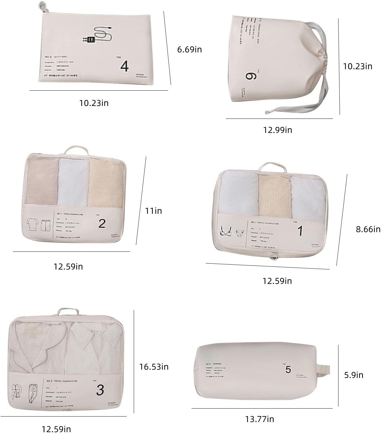 Hopwin Luggage Organiser Set Light Organizer Bags, Travel Storage Bag 6 Piece Set,suitcase Storage Pouches for Clothes, Shoes & Laundry for Travel, Gift for Family - Image 4