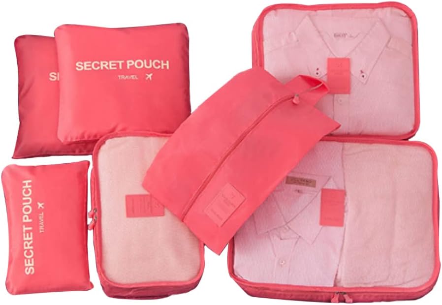 Luggage Cubes for Packing,Compression Suitcase Organiser Bag Waterproof Luggage Packing Bag Shoe Toiletry Bag for Travel Watermelon Red - Image 2