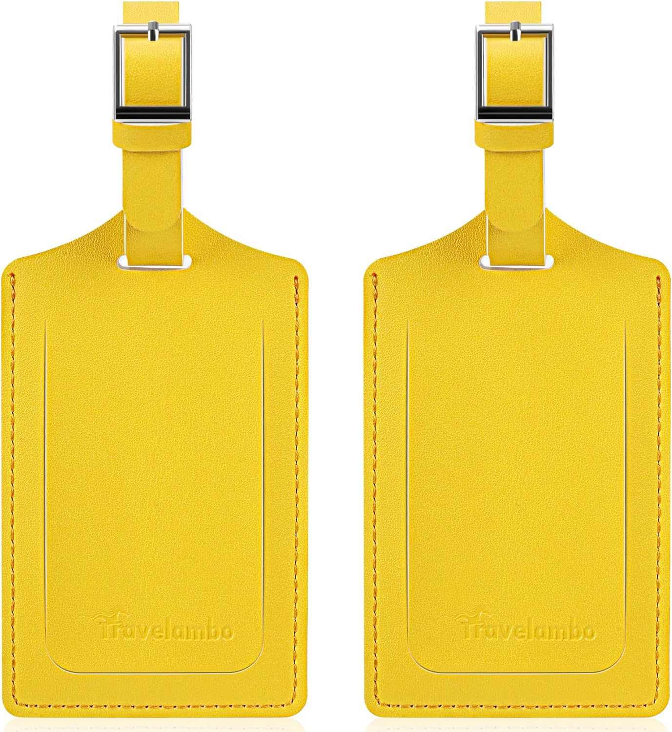 Travelambo Luggage Tags for Suitcases Faux Leather Privacy Protection 2 Pack Bag Tags Travel Accessories Essential, Energetic Yellow
