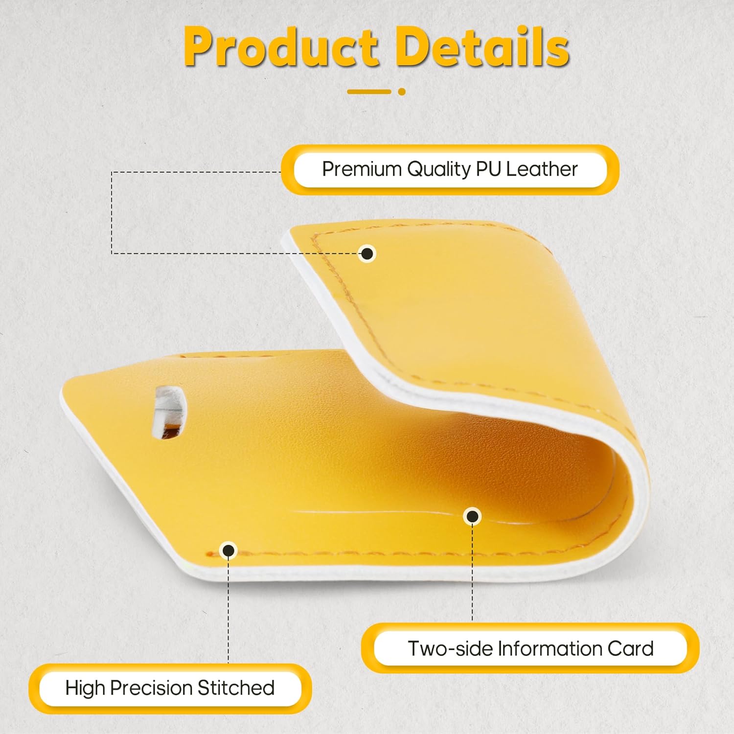 Travelambo Luggage Tags for Suitcases Faux Leather Privacy Protection 2 Pack Bag Tags Travel Accessories Essential, Energetic Yellow - Image 2