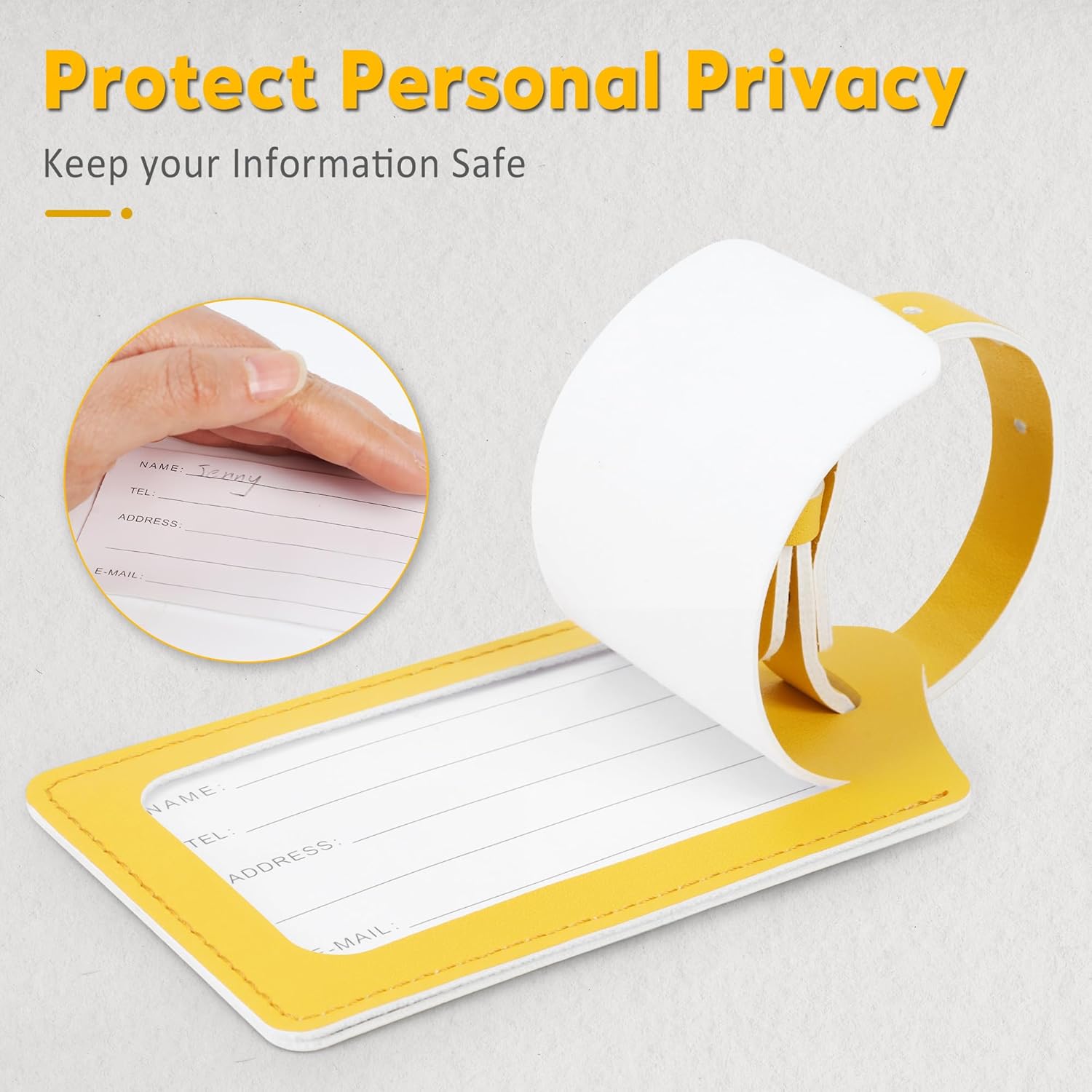 Travelambo Luggage Tags for Suitcases Faux Leather Privacy Protection 2 Pack Bag Tags Travel Accessories Essential, Energetic Yellow - Image 4