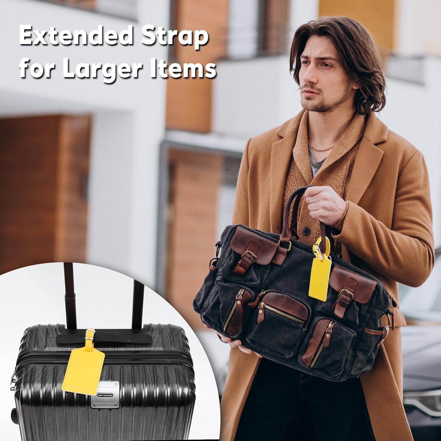 Travelambo Luggage Tags for Suitcases Faux Leather Privacy Protection 2 Pack Bag Tags Travel Accessories Essential, Energetic Yellow - Image 5